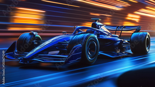 Blue Formula 1 Car Night Race