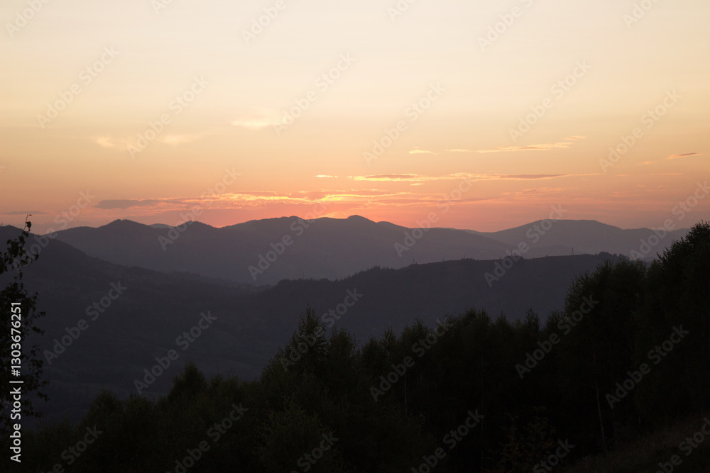 Beautiful sunset in the mountains, Ukrainian Carpathians Beautiful sunset in the mountains, Ukrainian Carpathians