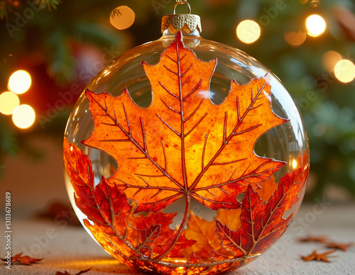Resin-encased autumn leaf ornament with gold vein preservation, symbolizing the transition from Thanksgiving to Christmas, a seasonal decor centerpiece.