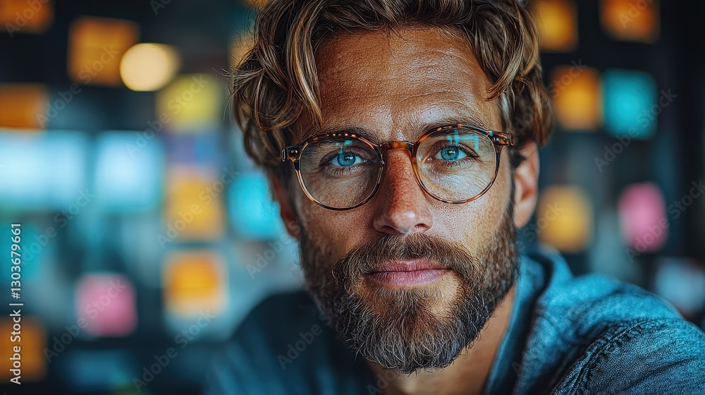 A Handsome Man Wearing Glasses Looking Directly At The Camera A Handsome Man Wearing Glasses Looking Directly At The Camera