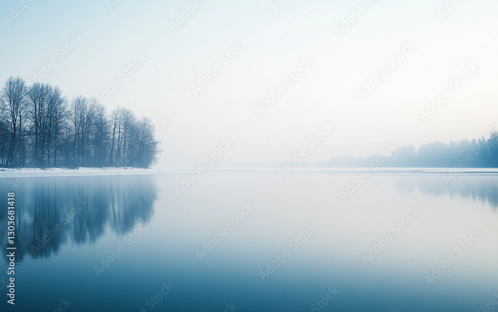 Calm lake with trees in the background Calm lake with trees in the background