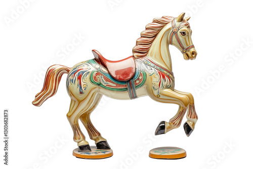 Carousel horse with painted mane isolated on transparent white background
