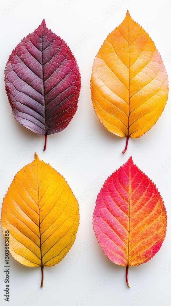Obraz premium Four Autumn Leaves on White Background