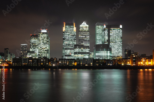 Canary Wharf buildings at night photo