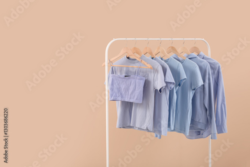 Wallpaper Mural Rack with stylish clothes near beige wall in room Torontodigital.ca