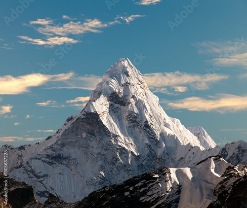 Evening panoramic view of mount Ama Dablam photo