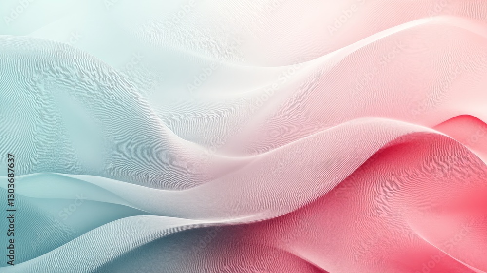 Fototapeta premium Soft flowing fabric in a gradient of blue white and pink