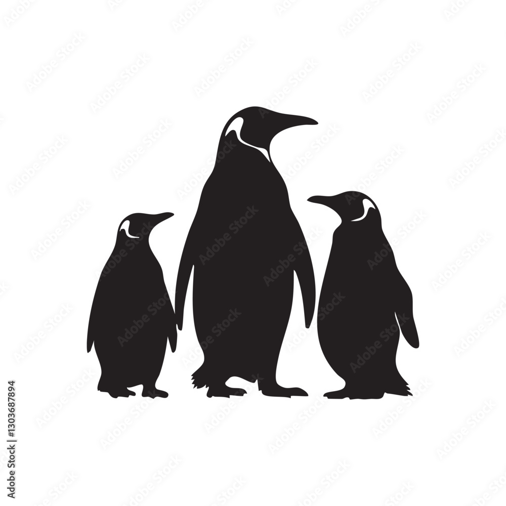 Naklejka premium Penguin Parents and Chicks Black Silhouette