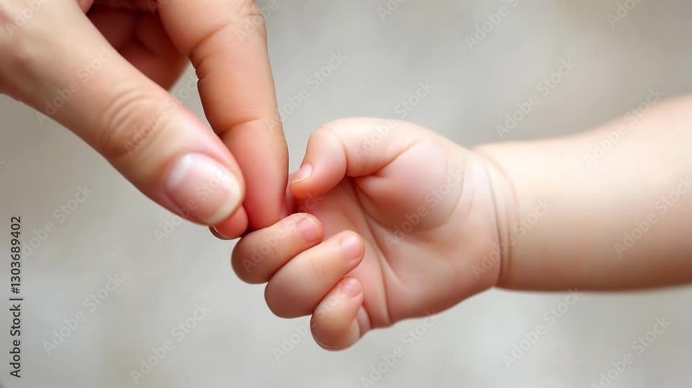 Child hand holding mother finger, affectionate gesture, newborn innocence care Child hand holding mother finger, affectionate gesture, newborn innocence care