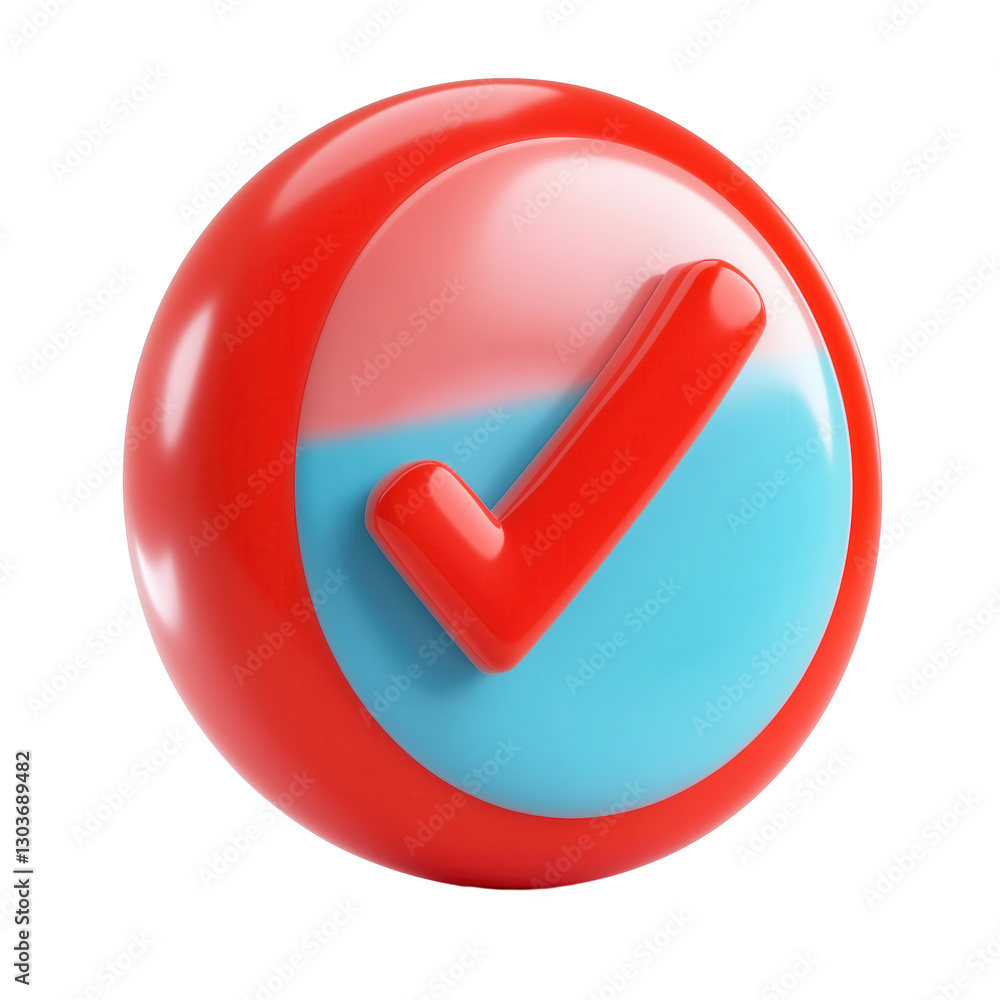a 3d rendered check mark icon with red and blue colors representing completion a 3d rendered check mark icon with red and blue colors representing completion