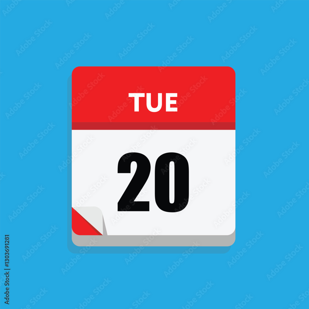 calender icon, 20 tuesday icon with blue background calender icon, 20 tuesday icon with blue background