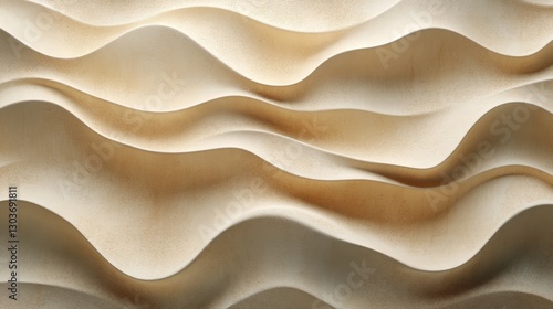 Detailed view depicts wavy textured wall art with curves