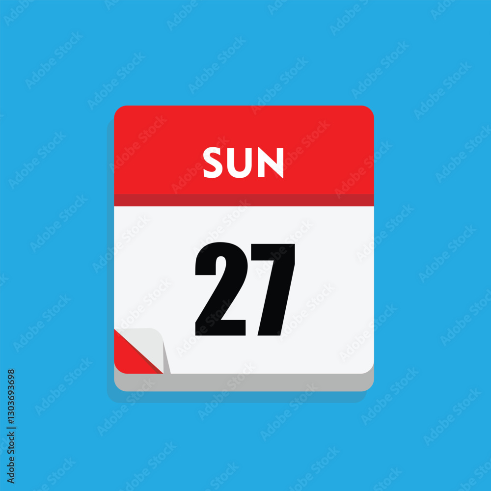 calender icon, 27 sunday icon with blue background calender icon, 27 sunday icon with blue background