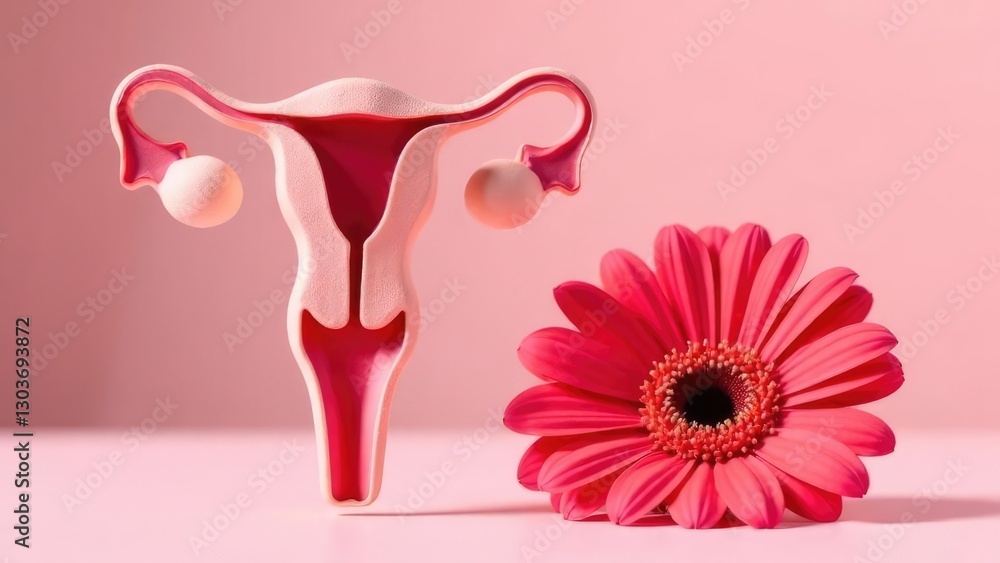 custom made wallpaper toronto digitalA female reproductive system model and a pink gerbera flower sit against a pink background. Concept of: Feminine health.