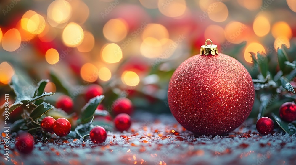 Festive Christmas Ornament in Winter Scene Festive Christmas Ornament in Winter Scene