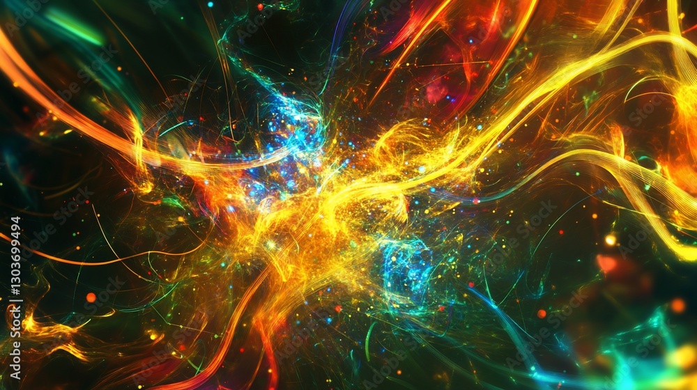 Obraz premium Abstract Colorful Light Streaks on Dark Background with Luminous Particles