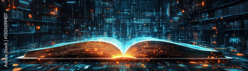 Exploring the digital realm of knowledge virtual library graphic art futuristic environment bird's eye view information technology