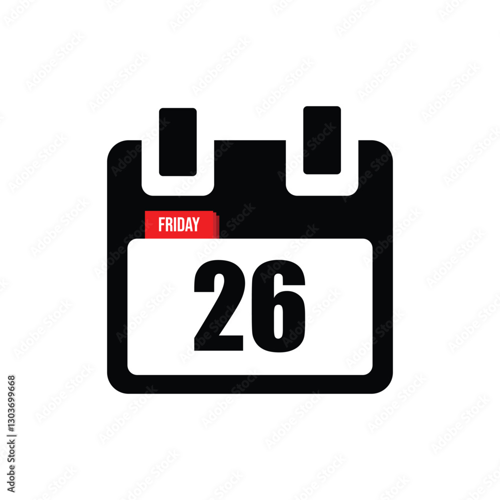 calender icon, 26 friday icon with white background calender icon, 26 friday icon with white background