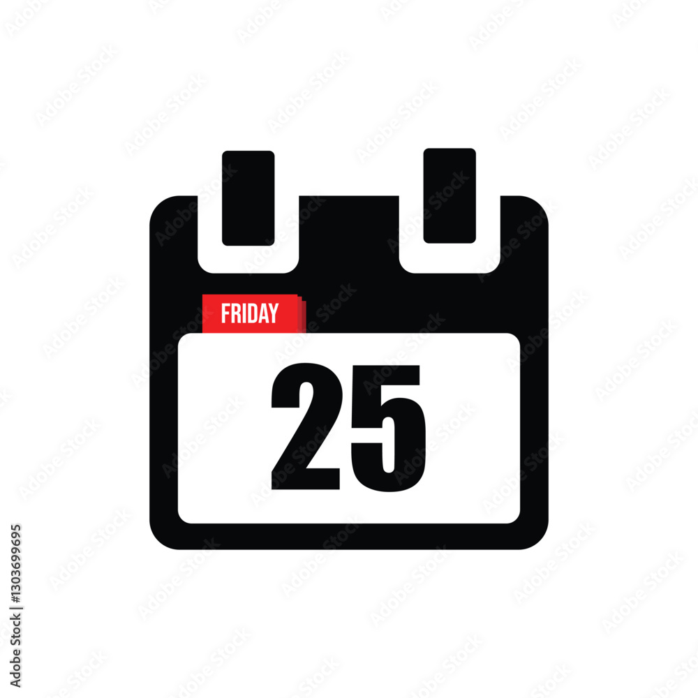 calender icon, 25 friday icon with white background calender icon, 25 friday icon with white background