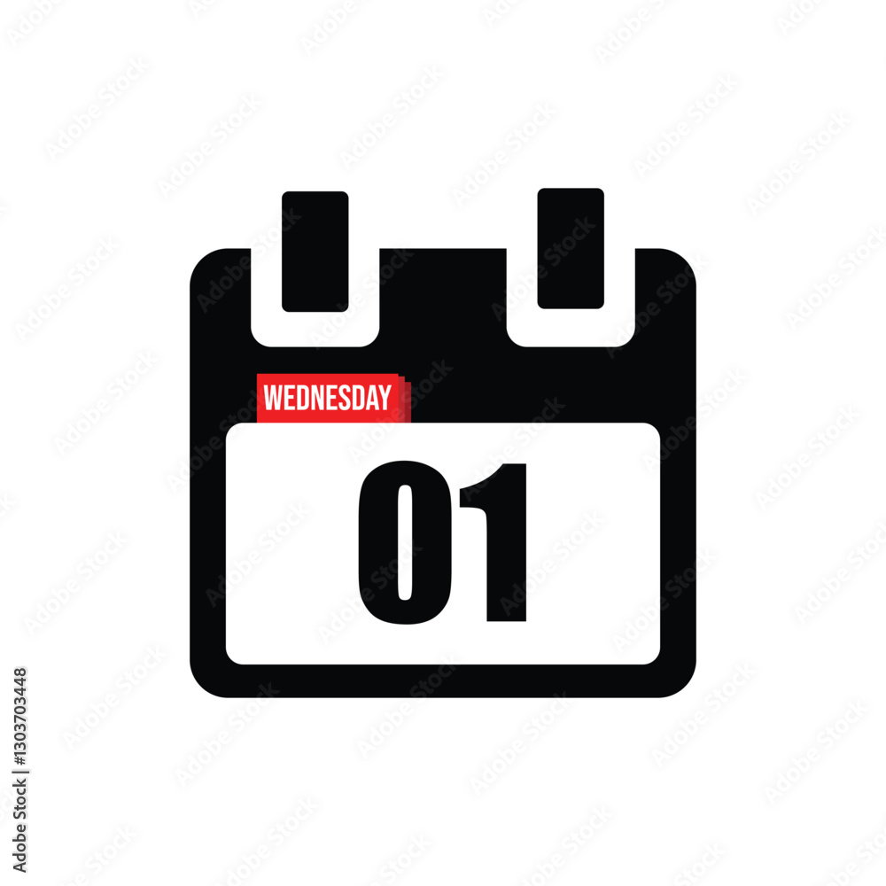 calender icon, 01 wednesday icon with white background calender icon, 01 wednesday icon with white background