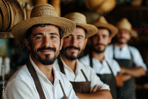 Photography of Uruguay professional service staff, salesperson and cook in traditional restaurant.	