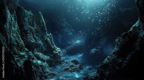 Obraz na płótnie Deep Sea Scene With Bioluminescent Creatures In Dark w salonie