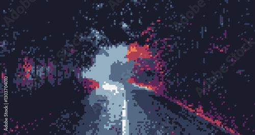 Road to the woods in autumn pixel art