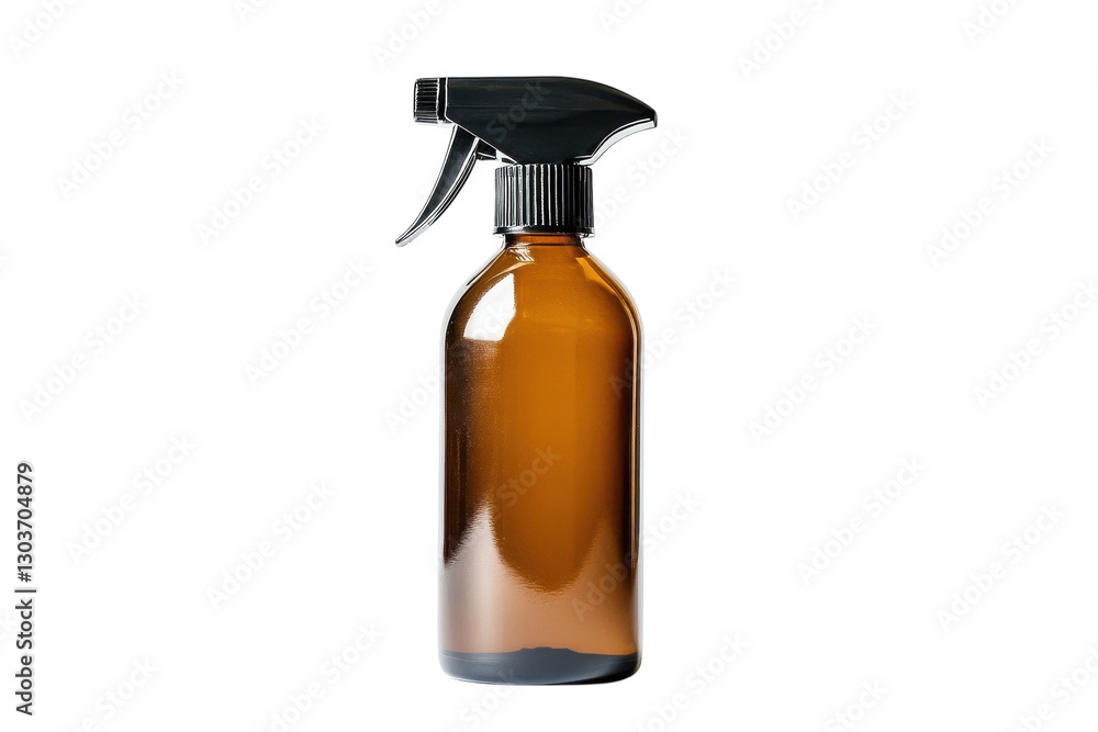 A stylish amber glass spray bottle ready for natural cleaning solutions in a minimalist decor isolated on transparent background A stylish amber glass spray bottle ready for natural cleaning solutions in a minimalist decor isolated on transparent background