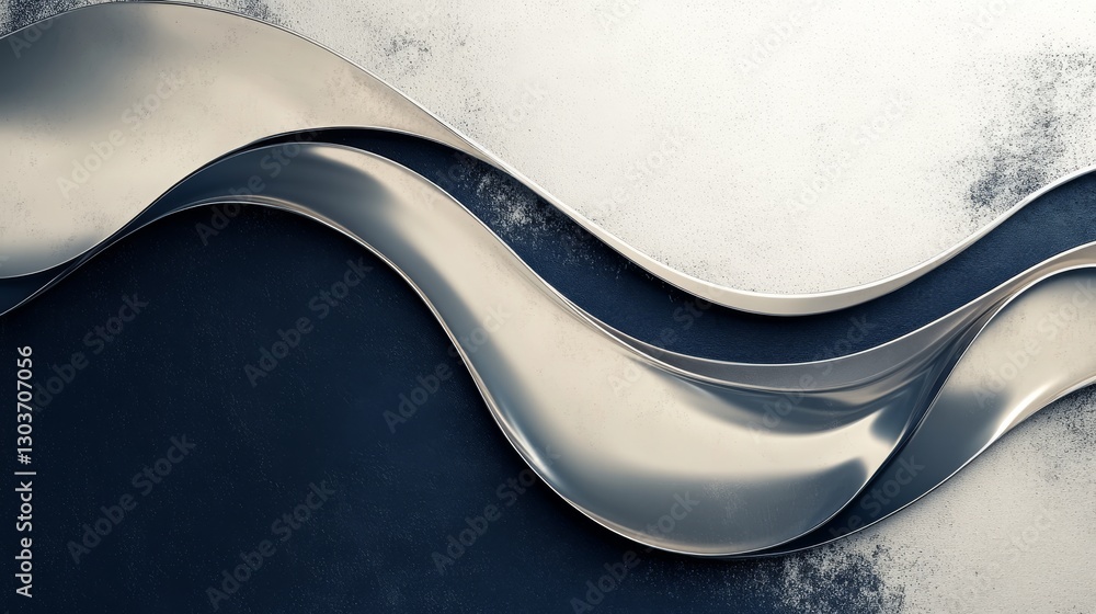 Abstract layered waves of metallic silver and dark blue tones Abstract layered waves of metallic silver and dark blue tones