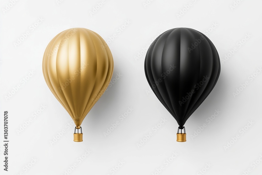 Obraz premium Elegant Gold and Black Hot Air Balloons Minimalist Design Modern Luxury Travel Adventure Background Illustration Graphic Image up art sky high icon 