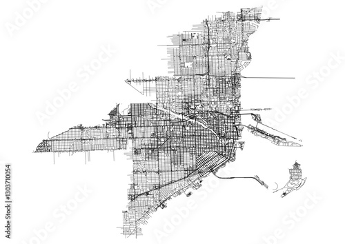 vector map of highway in miami with black and white color