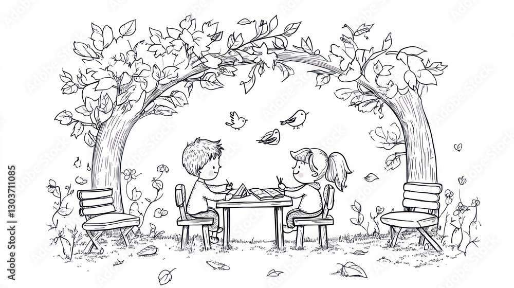 Obraz premium Children picnic under trees
