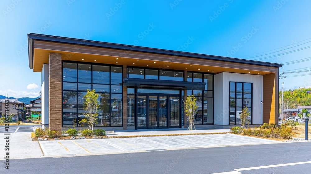 Modern storefront with large windows and ample parking. Ideal for showcasing business, retail, or real estate concepts. Modern storefront with large windows and ample parking. Ideal for showcasing business, retail, or real estate concepts.