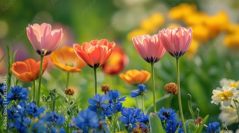 Close-up of colorful flowers blooming in a spring garden Close-up of colorful flowers blooming in a spring garden