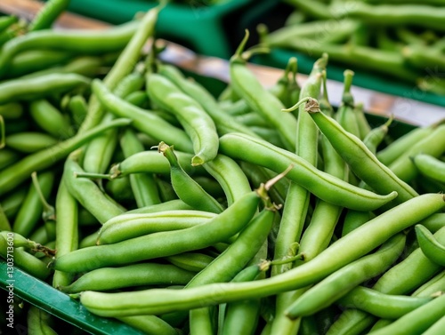 Fresh green beans in market crate photo