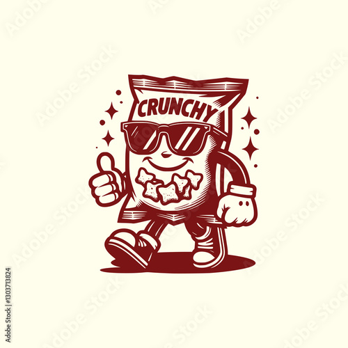 Cool Chips Bag Mascot Wearing Sunglasses Giving a Thumbs Up Fun Cartoon Snack Character