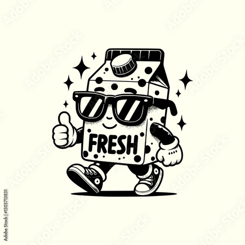 Cool Milk Carton Mascot Wearing Sunglasses Walking with Confidence Fun Cartoon Dairy Character