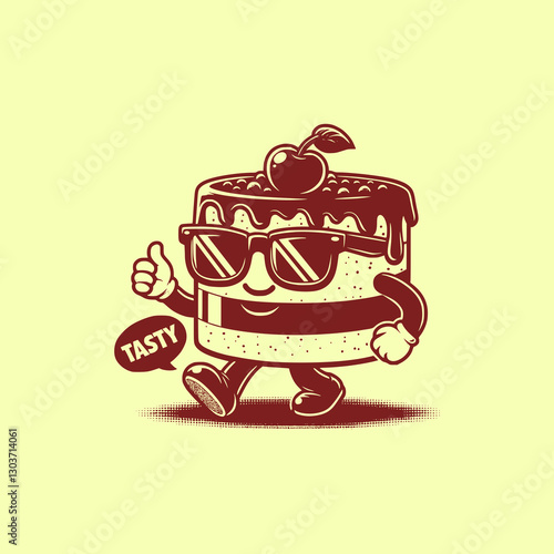 Cool Cake Mascot Wearing Sunglasses Giving a Thumbs Up Fun Cartoon Dessert Character