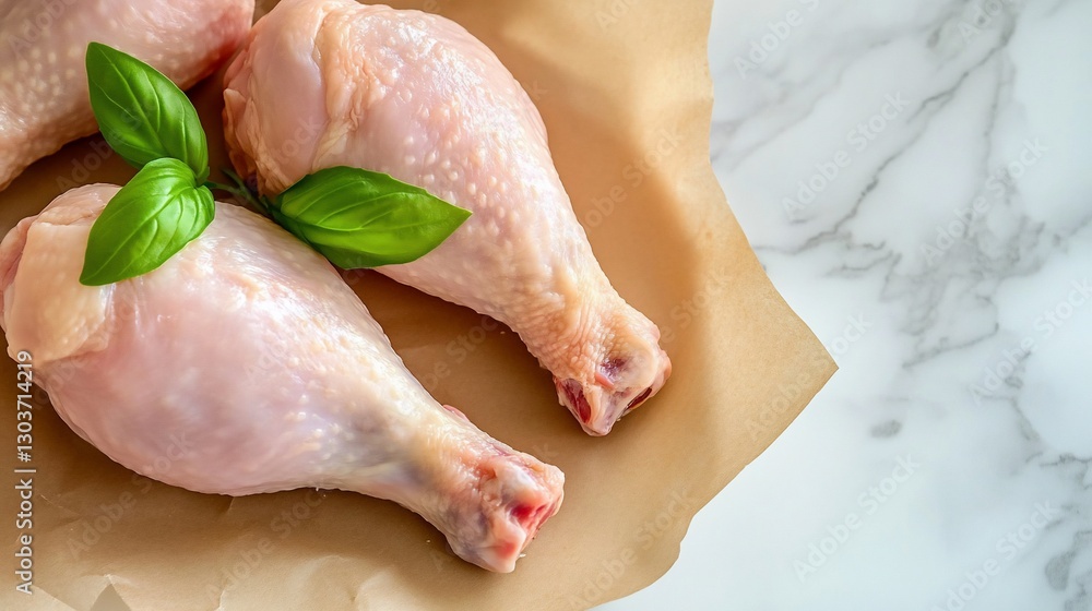 Raw chicken drumsticks on parchment paper Raw chicken drumsticks on parchment paper