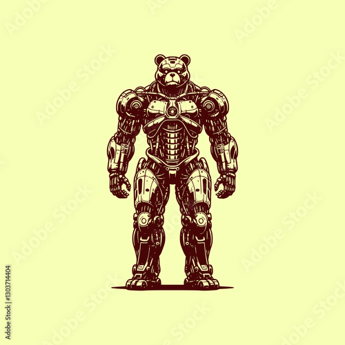 Cybernetic Bear Mech Suit Warrior Futuristic Robotic Animal with Advanced Armor