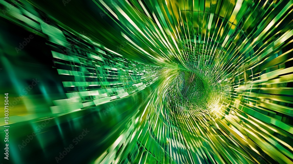 Obraz premium Abstract green and yellow tunnel with light, motion blur, and futuristic style visuals