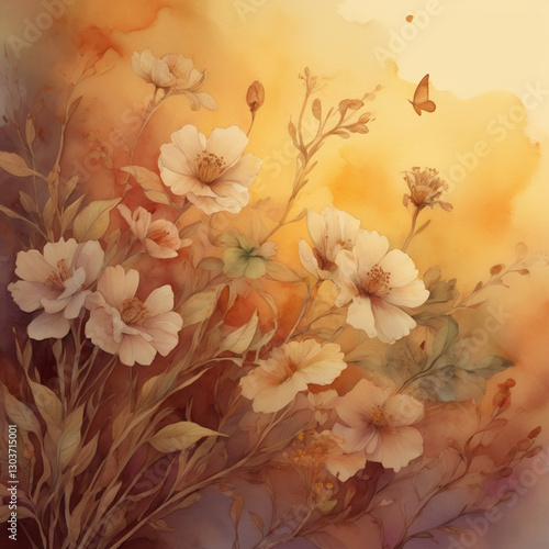 軟らかな光の中の花々　AI画像　ジェネレーティブAI