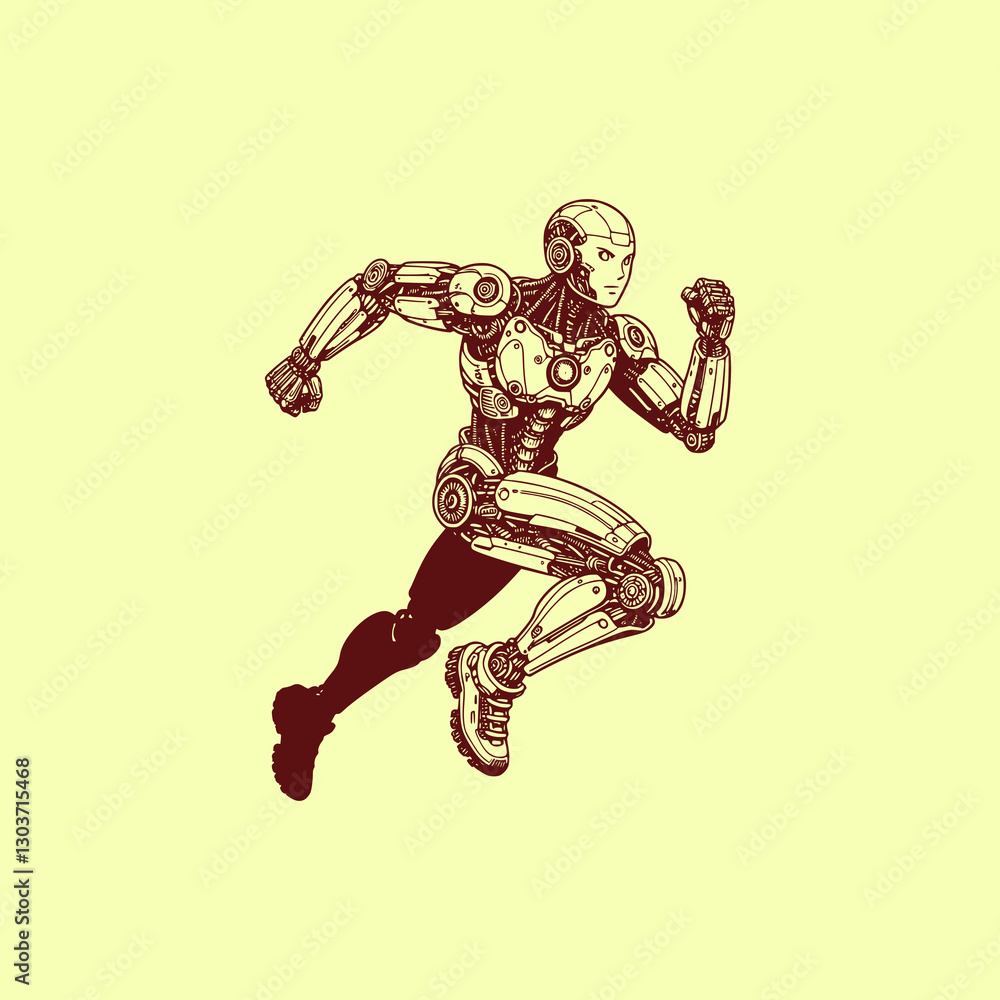 Fototapeta premium Futuristic Cyberpunk Cyborg Woman Running High-Tech Sci-Fi Athlete in Motion
