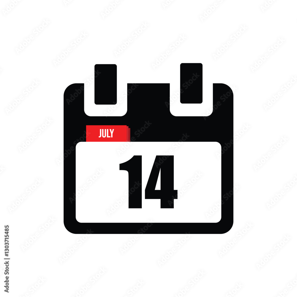 new calendar, calendar isolated on white, desktop calendar, 14 july icon with white background new calendar, calendar isolated on white, desktop calendar, 14 july icon with white background