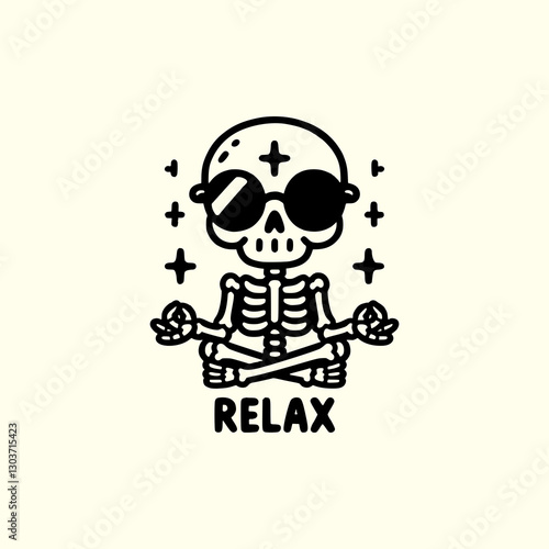 Cool Skeleton Meditating in Relaxed Pose Fun and Quirky Zen Illustration