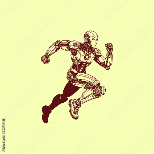 Futuristic Cyberpunk Cyborg Woman Running High-Tech Sci-Fi Athlete in Motion