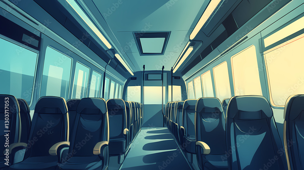 Empty bus interior with rows of seats. this photo can be used to represent transportation, travel, or the journey of life. Journey - Path. Illustration Empty bus interior with rows of seats. this photo can be used to represent transportation, travel, or the journey of life. Journey - Path. Illustration