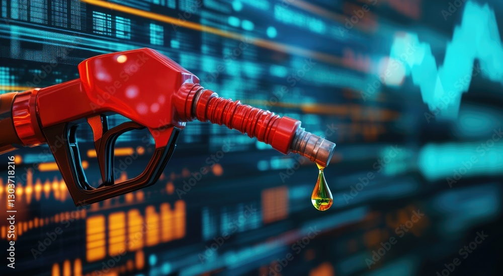 gasoline petroleum fuel nozzle with blurred background of crude oil trading market price graph chart of business on a global industrial.