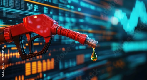 Obraz na płótnie gasoline petroleum fuel nozzle with blurred background of crude oil trading market price graph chart of business on a global industrial. w salonie