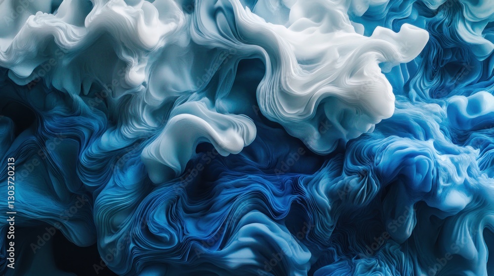 Obraz premium Abstract Blue and White Swirling Forms: A Digital Art Masterpiece